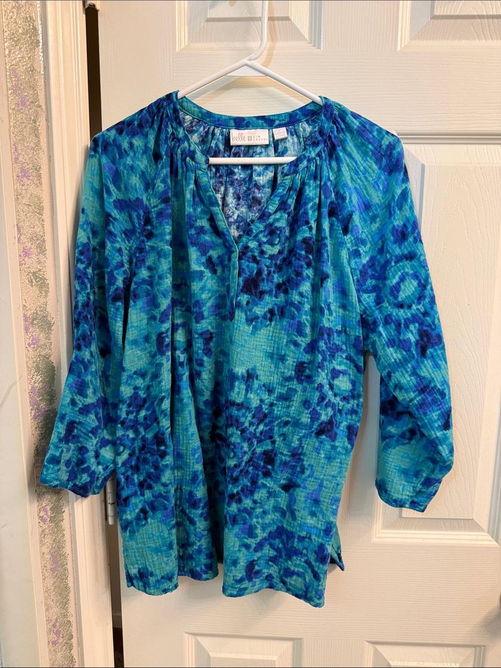 bella bliss Blue Teal Floral-Print Tunic Top